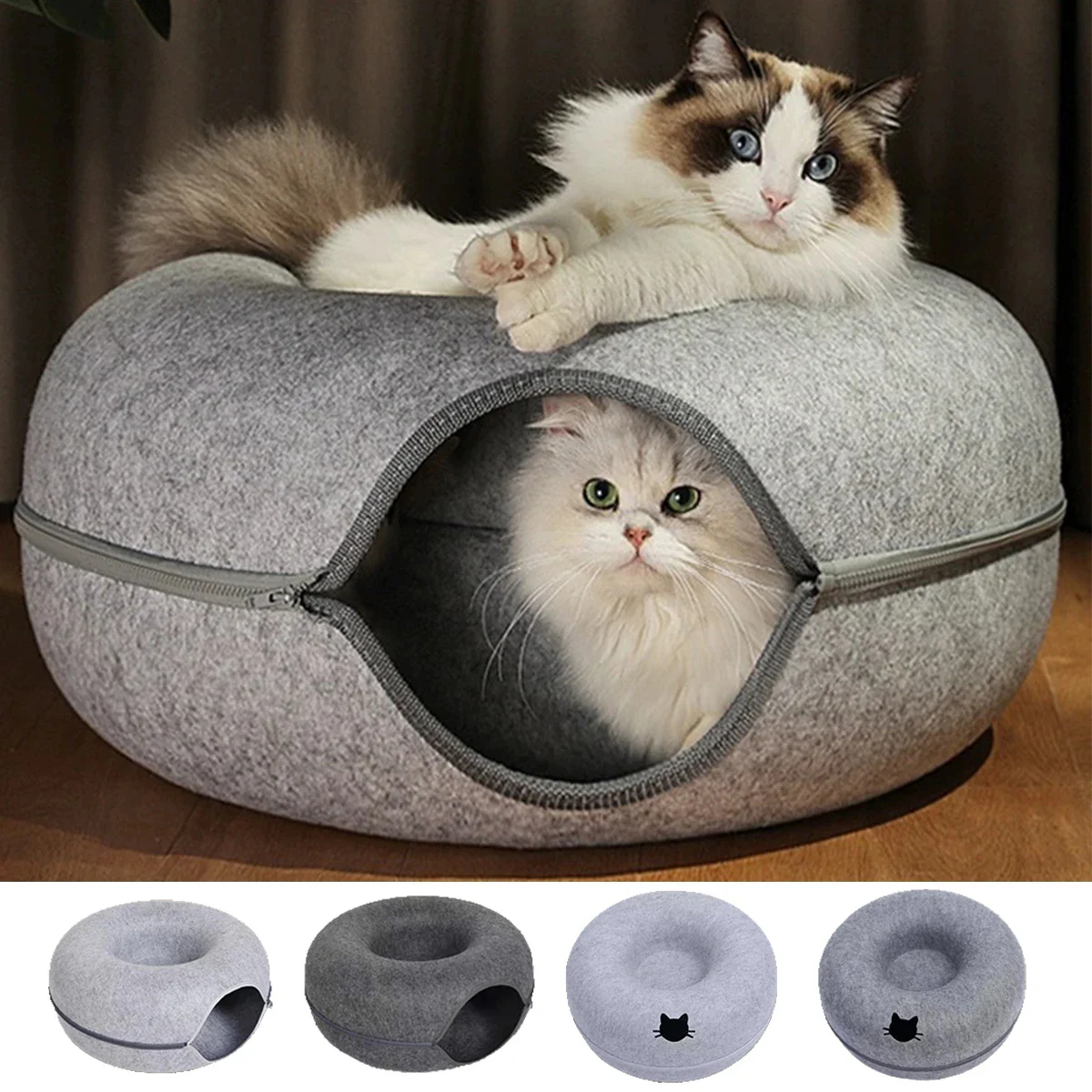 Felt Donut Cat Tunnel Bed - Image 2