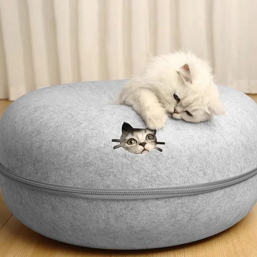 Felt Donut Cat Tunnel Bed - Image 3